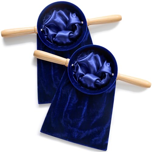 Tioncy 2 Set Church Tithe Offering Bag with Wooden Handle, 14" X 6", Blue - color: Blue, size: 14" X 6"