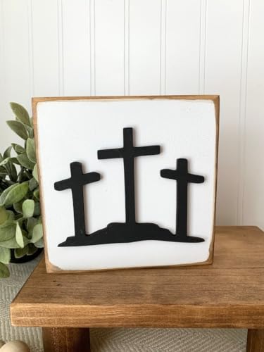 2025 Empty Tomb Easter Tiered Tray Decor, 7Pcs Easter Resurrection Scene Cross Decor Set, He is not here Sculpture Wooden Jesus Sign Spring Tray Bundle Kit for Home Easter Day Farmhouse Decoration
