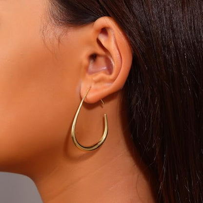 18K Gold Plated Hoop Earrings for Women, NICKEL-FREE & HYPOALLERGENIC, Timeless Jewelry Gift - color: Silver-Circular Ring