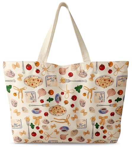 Miss Adola Large Tote Bag for Women - Canvas Tote Bag with Zipper Aesthetic Reusable Shoulder Bag for Gym, Travel, Work - style: Afternoon Tea