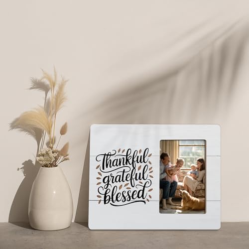 Christian Blessed Gifts Picture Frame, Thankful Grateful Blessed, Religious Gift for Mom Father Friends Frames Fits 4x6 Photo - color: Purple