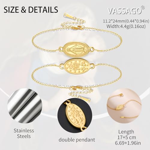 VASSAGO Virgin Mary Bracelet for Women Men Double-Sided Virgen de Guadalupe Rosary Bracelet Medal Handmade Braided Rope Catholic Christian Religious Jewelry Gift - color: Gold 1