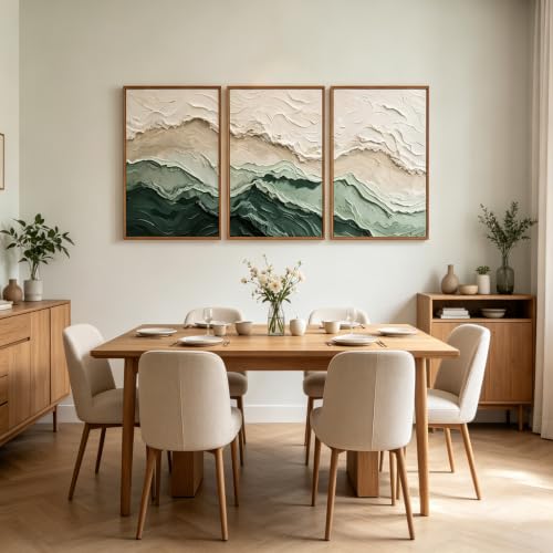 Aurlan 3D Textured Green Abstrcat Ocean Framed Canvas Wall Art 24x36 Inch - color: Green Beige (3D Textured), size: 24"L x 36"W