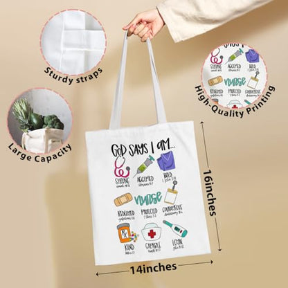 VICBOU Bible Verse Canvas Tote Bag, Inspirational Religious Christian Gifts for Women Men Canvas Tote Reusable Grocery Bags - color: Godsays06