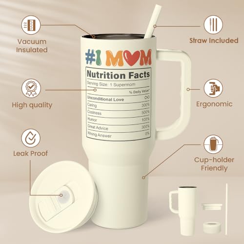 Mom Tumbler with Handle 40oz, Cool Mom Club Cup Stainless Steel Insulated Tumblers Coffee Travel Mugs, Gifts for Moms from Daughter Son, Best Mother Gift for Birthday Christmas Mothers Day - color: Mom 1
