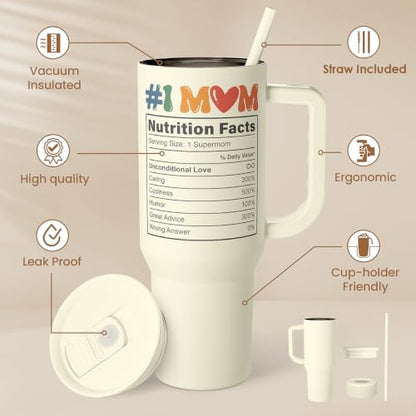 Mom Tumbler with Handle 40oz, Cool Mom Club Cup Stainless Steel Insulated Tumblers Coffee Travel Mugs, Gifts for Moms from Daughter Son, Best Mother Gift for Birthday Christmas Mothers Day - color: Mom 1