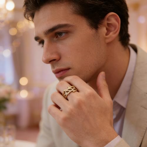 HZMAN Jesus Crown of Thorns Ring for Men Stainless Steel Pinky Ring - color: Gold