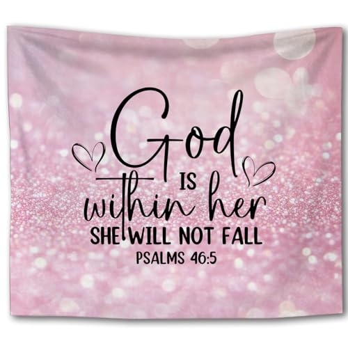 Foritho Sparkling Pink Christian Tapestry, God Is Within Her She Will Not Fall Bible Verse Tapestry Wall Hanging, Religious Wall Tapestries for Girls Bedroom Dorm Home Decor, 50x60 Inch - color: Color 08