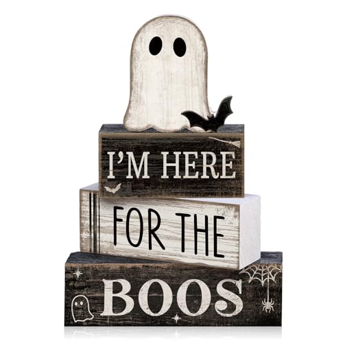 Lineshading 4 Pcs Halloween Table Decoration Ghost Wooden Tiered Tray Decor - style: Bat Ghost