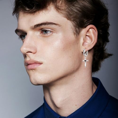 Cross Earrings 925 Sterling Silver Cross Dangle Earrings Christianity Jewelry Gift for Men Women - style: Rice Ears-Silver