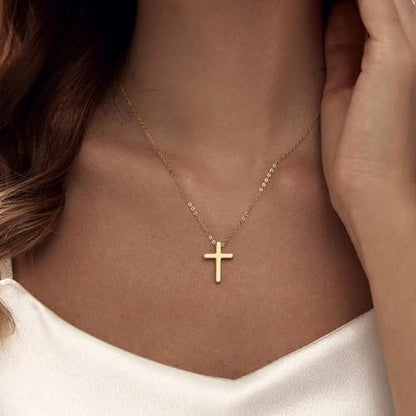 LULII Cross Necklace for Women Dainty 14K Gold Silver Plated Small Cross Pendant Choker Simple Cute Cross Gold Necklace for Women Trendy Faith Jewelry Gift - color: Classic Cross-Gold