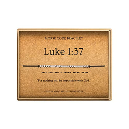 Loved Creations Morse Code Bracelets for Women, Christian Bible Verse Bracelets, Scripture S925 Sterling Silver Inspirational Faith Jewelry, Religious Gifts for Women - color: Luke 1:37