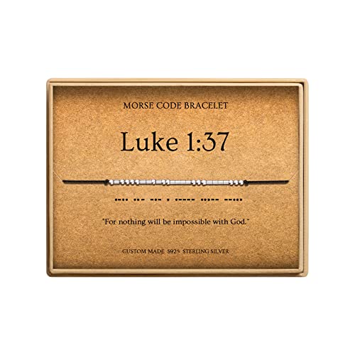 Loved Creations Morse Code Bracelets for Women, Christian Bible Verse Bracelets, Scripture S925 Sterling Silver Inspirational Faith Jewelry, Religious Gifts for Women - color: Luke 1:37