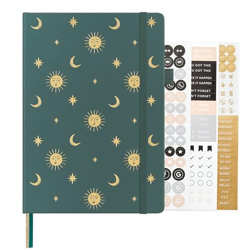 &And Per Se Dotted Journal Notebook, A5 Hardcover Aesthetic Dotted Notebook – 160 Pages 100gsm Thick Dot Grid Paper, 3 Sticker Sheets – Gift-Ready Journaling Kit for Women (Celestial Green) - color: d.Celestial Green, style: Dotted with Pattern