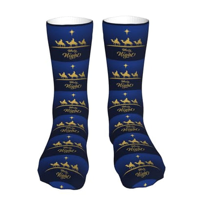 Christian Christmas Nativity Scene O Holy Night Sock Womens Short Stockings Casual Sport Crew Socks for Women Men - color: Black