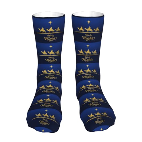 Christian Christmas Nativity Scene O Holy Night Sock Womens Short Stockings Casual Sport Crew Socks for Women Men - color: Black