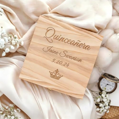 Personalized Quinceañera Wooden Jewelry Keepsake Box for girls - color: style-4
