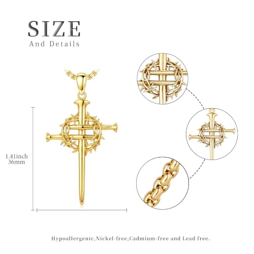 14K Gold Plated Cross Pendant Necklace Christian Jewelry Religious Gift - color: B02-Nail Cross Gold