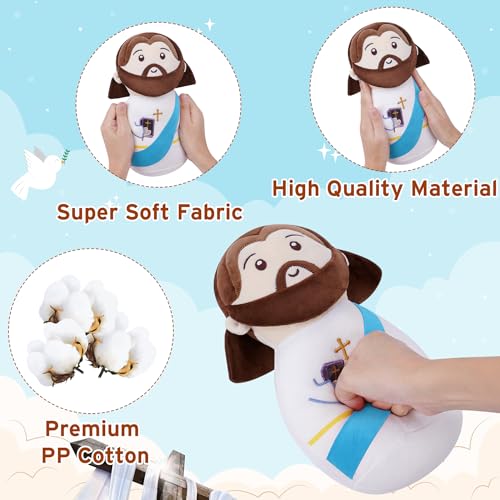 Christian Jesus Stuffed Bible Plush - Classic Religious Savior My Friend Jesus Plush Doll Toys with Smile Religious, Party Favors Gift for Kids Baptism Prayer Gift10 Inch - style: Bible jesus Blue