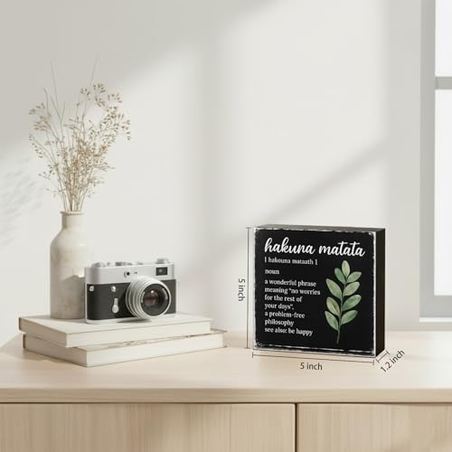 Hakuna Matata Definition Wood Box Sign, Black, 5x5 Inch - color: Black-007