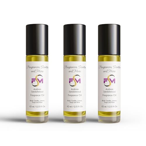 Arabian Sandalwood Fragrance Oil - 3 Bottles 0.33 Fl Oz Glass Roll On (10ml) - size: 0.33 Fl Oz (Pack of 3)