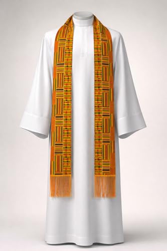 Dupsie's Kente African Print Church Clergy Pastor Choir Stole/Sash with Fringes - color: Orange