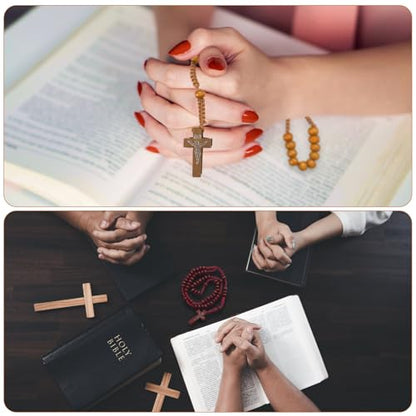 120 Set Wooden Rosary Beads Bulk Wood Catholic Rosaries Jesus Holy Cross First Communion Wood Carved Rosary with Organza Bags Religious Rosaries Catholic Baptism Church Present for Men Women Supplies