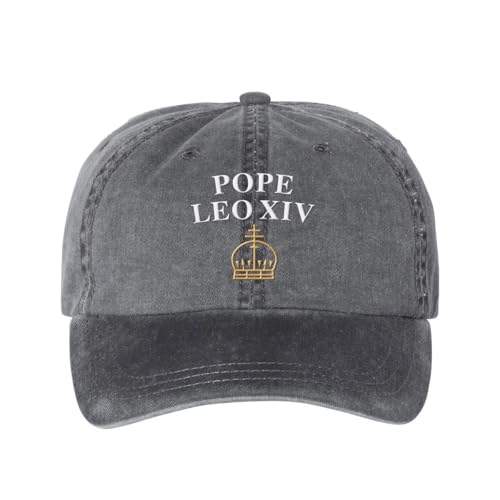 Pope Leo XIV with Crown Embroidered Baseball Cap Adjustable Cotton Dad Hat Pigment-Dyed - color: Black