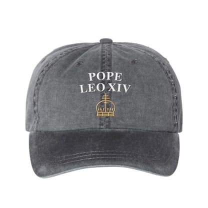 Pope Leo XIV with Crown Embroidered Baseball Cap Adjustable Cotton Dad Hat Pigment-Dyed - color: Black