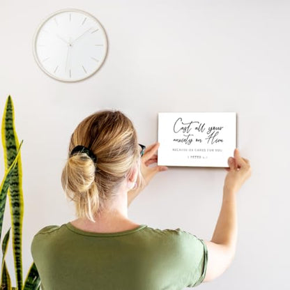 Christian Desk Decor - Cast All Your Anxiety On Him 1 Peter 5 : 7, Wood Sign Bible Verses Wall Decor, Religious Inspirational Gifts For Women Men Prayer, Christian Decor For Home Office Living Room - style: 1 Peter 5 : 7