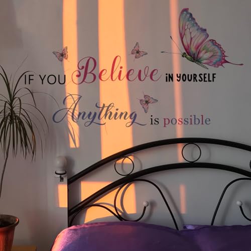Believe in Yourself Positive Quotes Inspirational Wall Decals for Girls Bedroom Removable Colorful Office Decor for Women Vinyl Motivational Stickers Peel and Stick with Butterfly Art Murals - color: Believe in Yourself Wall Quotes