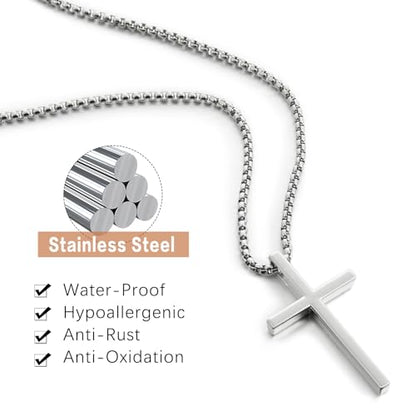 Kigeli 48 Pcs Cross Necklace for Men Stainless Steel Silver Pendant