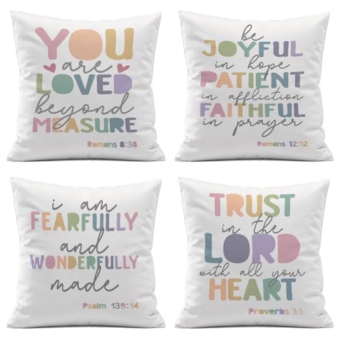 Positive Classroom Decorative Pillow Covers,Inspirational Christian Bible Verse Throw Pillow Covers Decor for Home Playroom Nursery Kids Teen Bedroom,18x18 Inch Pillowcase Set of 4 - color: You Are Loved Beyond Measure