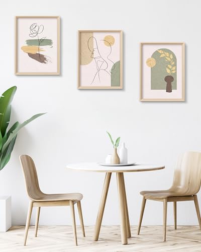 HesenDot High Wood Framed Abstract Line Art Wall Art Set of 3,12x16IN - color: High Frame Abstract Line Face