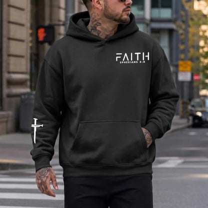 Christian Hoodies for Men Faith Cross Graphic Hoodie Jesus Fleece Sweatshirts Bible Verse Religious Pullover Tops - color: Black, size: Large