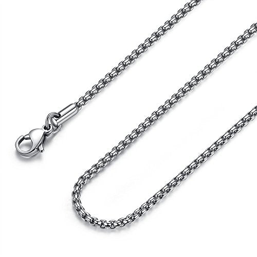 FOSIR Mens Chain Necklaces, Stainless Steel Rolo Chain Necklace for Men and Women, Silver Tone Box Chains for Men, Wide 2/3/4/5mm - size: 24.0 Inch long, style: 2mm-stainless steel