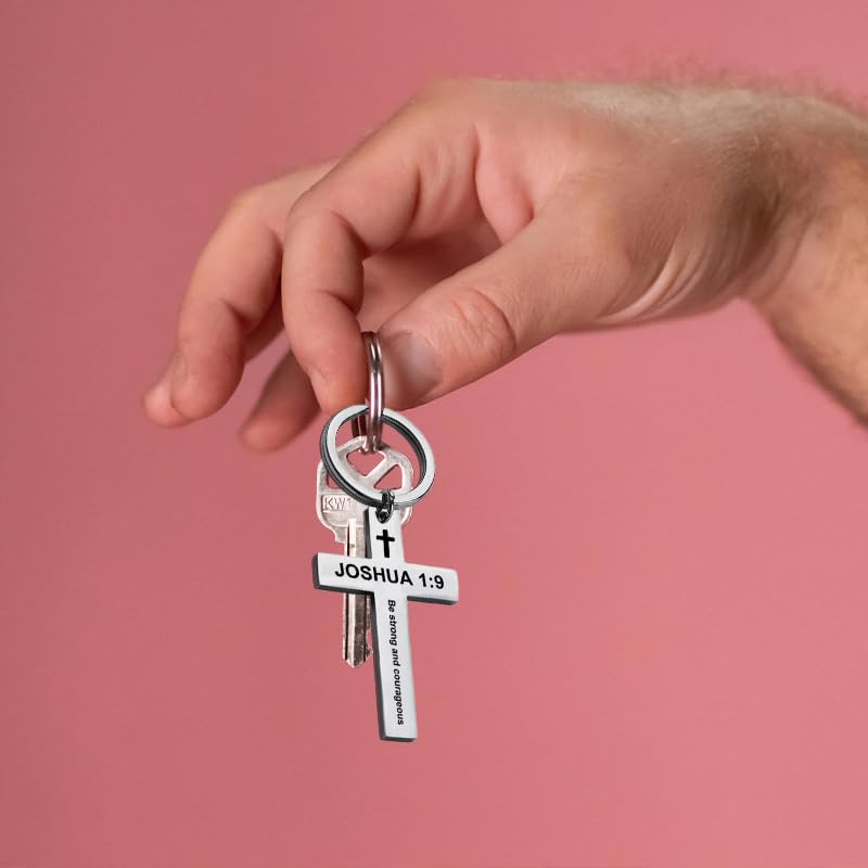 YALLNASL Christian Christmas Birthday Gifts for Daughter Son Inspirational Gifts for Women Men Christian Cross Keychains - color: Joshua 1:9