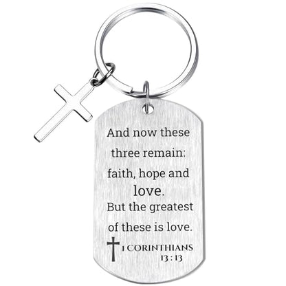 Inspirational Scripture Keychain with Cross - Bible Verse Matte Key Chain Religious Gift for Christian - style: 1 Corinthians 13:13
