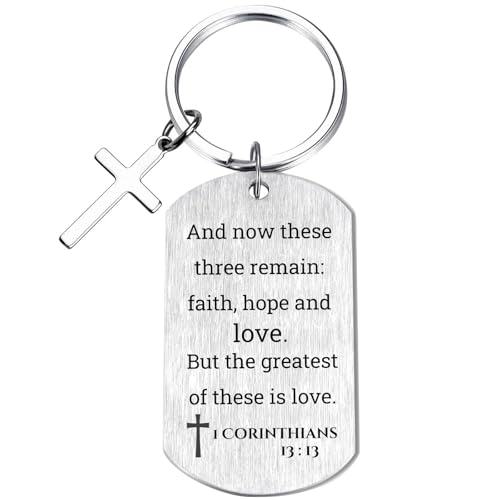 Inspirational Scripture Keychain with Cross - Bible Verse Matte Key Chain Religious Gift for Christian - style: 1 Corinthians 13:13