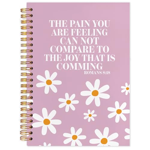 Pink Floral Christian Spiral Journal Notebook 5.5x8.3in, Romans 8:18 Bible Scripture Journal, Inspirational Christian Notebooks for Note Taking, Religious Hardcover Notebook - color: Pink-floral Christian