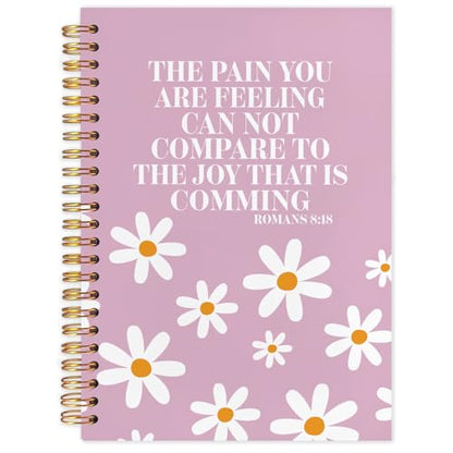 Pink Floral Christian Spiral Journal Notebook 5.5x8.3in, Romans 8:18 Bible Scripture Journal, Inspirational Christian Notebooks for Note Taking, Religious Hardcover Notebook - color: Pink-floral Christian