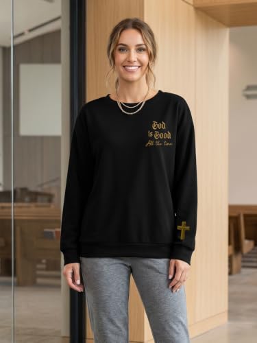 Eatbook Christian Sweatshirts for Women Jesus Long Sleeve Pullover Tops - color: Black-cross, size: Small