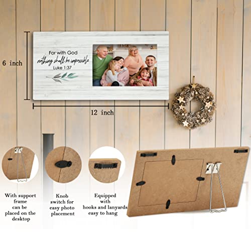 SRADMO Bible Verse Scripture Luke 1:37 for with God Nothing Shall be Impossible Picture Frame,Inspirational Christian 12×6 inch Wooden Tabletop Photo Frame,Christian Religious Gifts for Women Girls