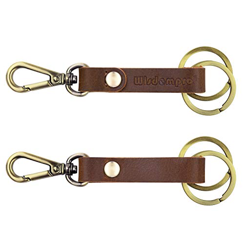 Wisdompro 2 Pcs Genuine Leather Belt Loop Keychain for Men and Women - color: Black & Brown