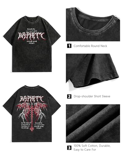 BAPHITY Mens Streetwear Crew Neck Cotton Graphic T Shirt - color: Black Wings, size: X-Large