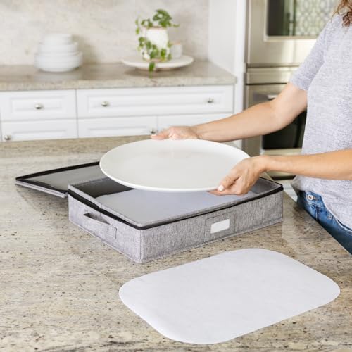 Platter Storage Case - Hard Shell and Stackable with Padded Interior - Fits 4 Serving Platters - 3 Large Felt Dividers Included - 17"W x 13"D x 4"H - China Storage Containers for Plates - style: Platter Storage