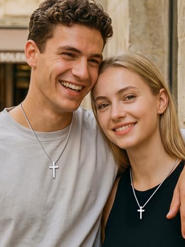 PROSTEEL Cross Necklace for Men Stainless Steel Pendant Chain - color: Silver, size: 22 inches(55cm), style: Small Cross: 1.2"*0.7"
