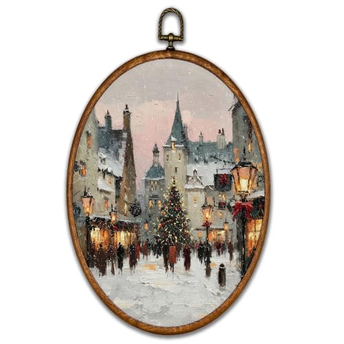BCUANGD Vintage Winter Street Scene Oval Wall Art Decor 8.6"x11.4" - color: Christmas-23