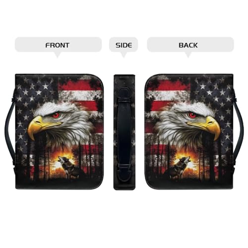 Small Bible Cover Case for Women Men American Flag Wolf Bald Eagle Print PU Leather Bible Case with Bookmark Church Bag Book Carrying Case Bible Cover for Women Men Bible Case for Men Women - color: American Flag Wolf Bald Eagle Print, size: Small