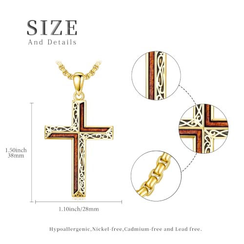 14K Gold Plated Cross Pendant Necklace Christian Jewelry Religious Gift - color: A10-Cross Gold Wood